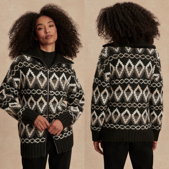 Varley Jackets & Blazers - Varley Brooke Fairisle Knit Jacket Full Zip - Black Mountain - Size XS